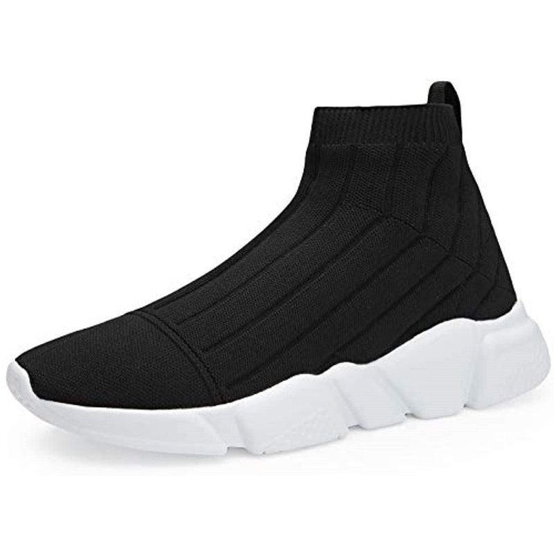 Santiro Men's Running Shoes Breathable Knit Slip On Sneakers Lightweight Athletic Shoes Casual Sports Shoes High Top Black 4