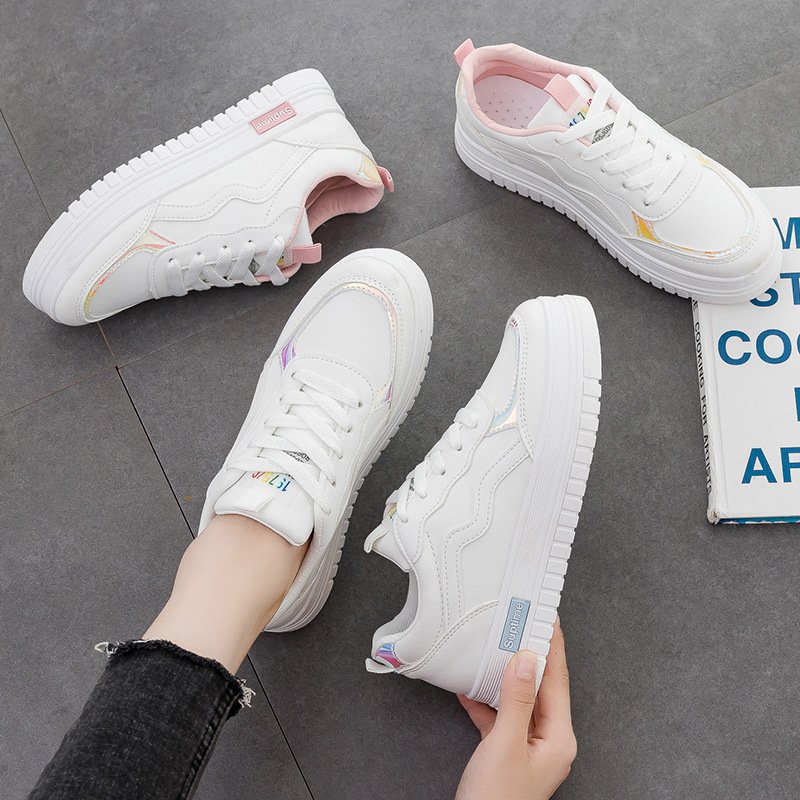 2021 autumn new small white shoes women flat-bottomed running student board shoes thick-soled increased casual shoes women