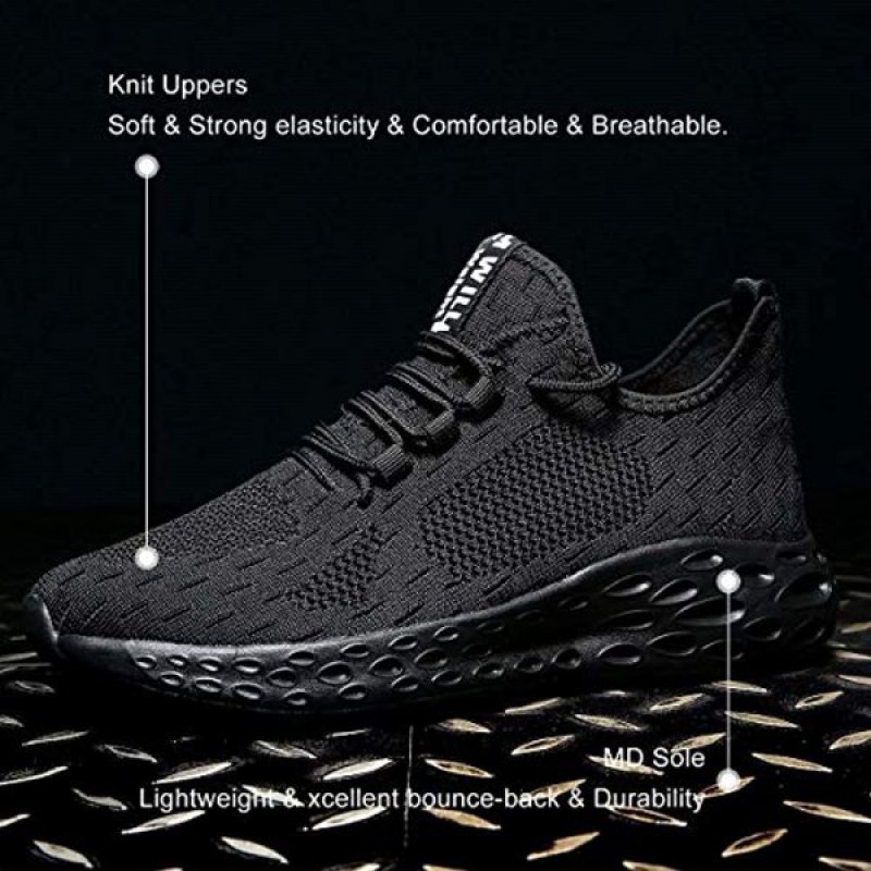 Mevlzz Mens Running Shoes Slip on Walking Shoes Fashion Breathable Sneakers Mesh Soft Sole Casual Athletic Lightweight All-black